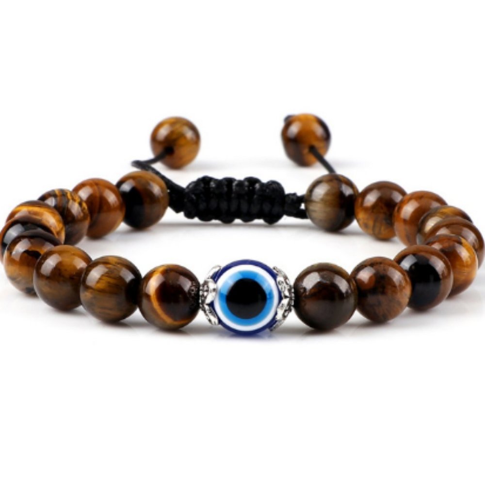 Tiger Eye Bracelet,Evil Eye Bracelet,8mm Beads,Drawstring Bracelet,Men,W…